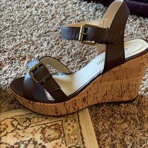 Brown leather wedges